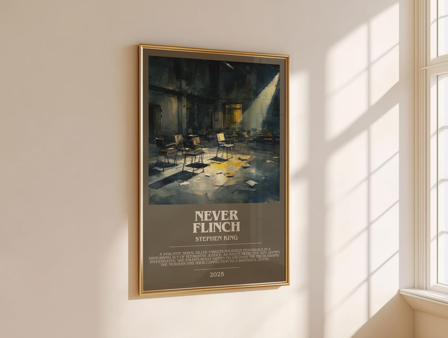 Never Flinch bookish book poster framed on wall – thriller wall art