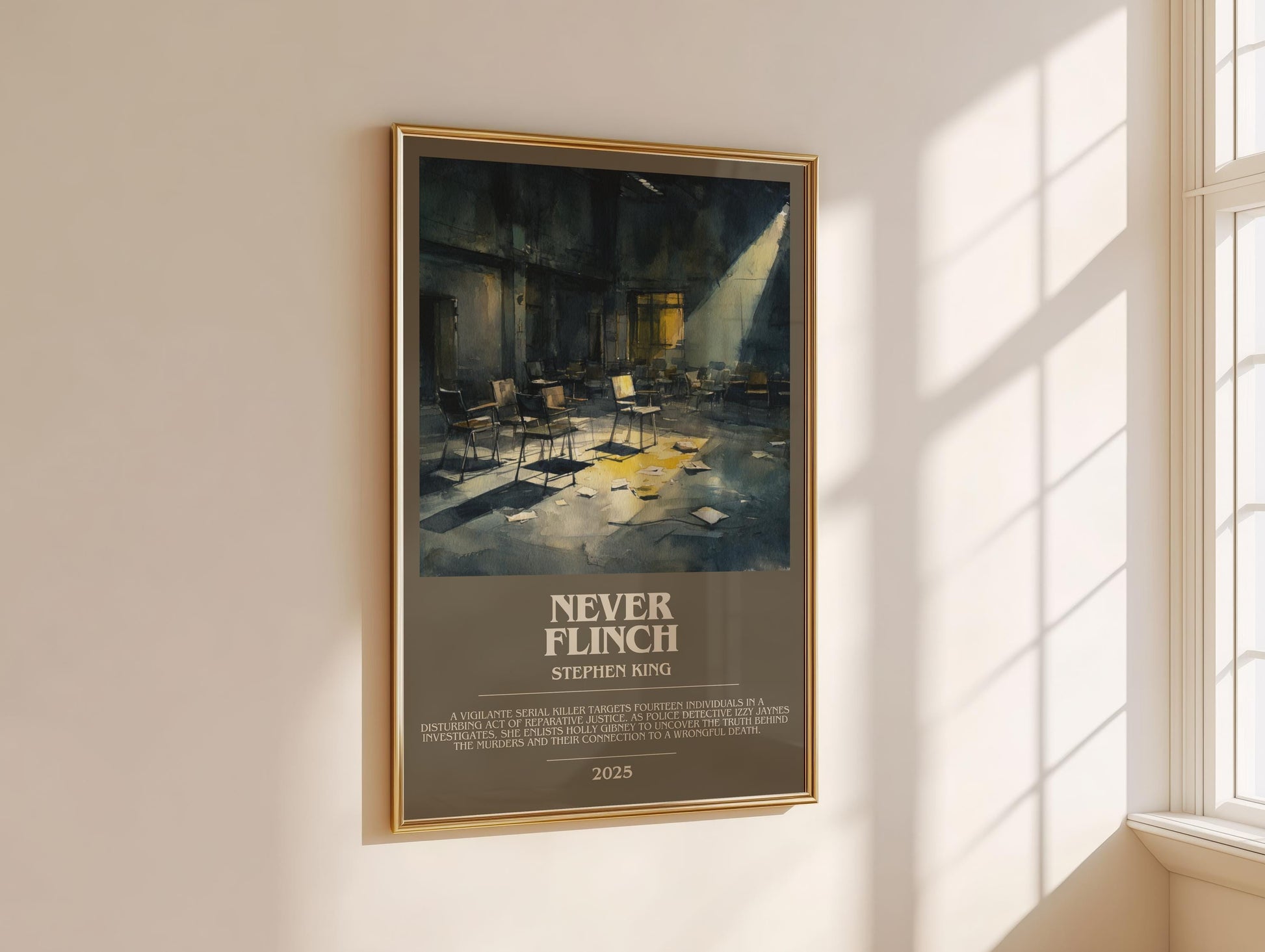 Never Flinch bookish book poster framed on wall – thriller wall art