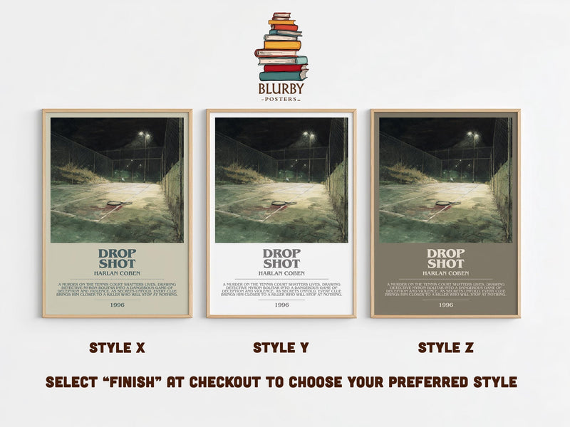 Drop Shot bookish poster colour and style options – Harlan Coben book art