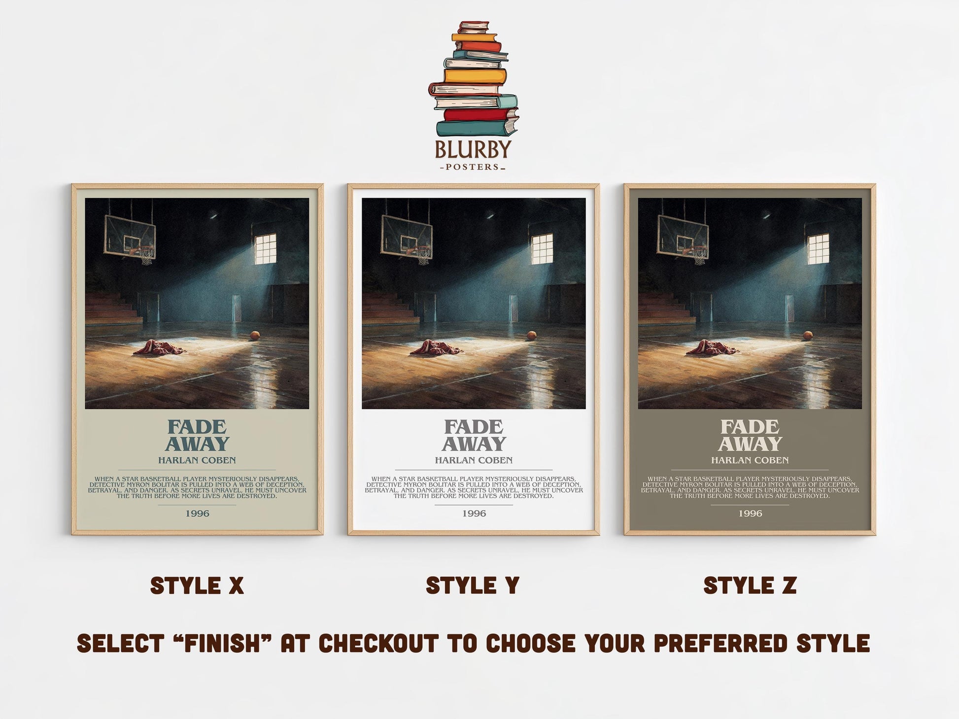 Fade Away bookish poster colour and style options – Harlan Coben book art