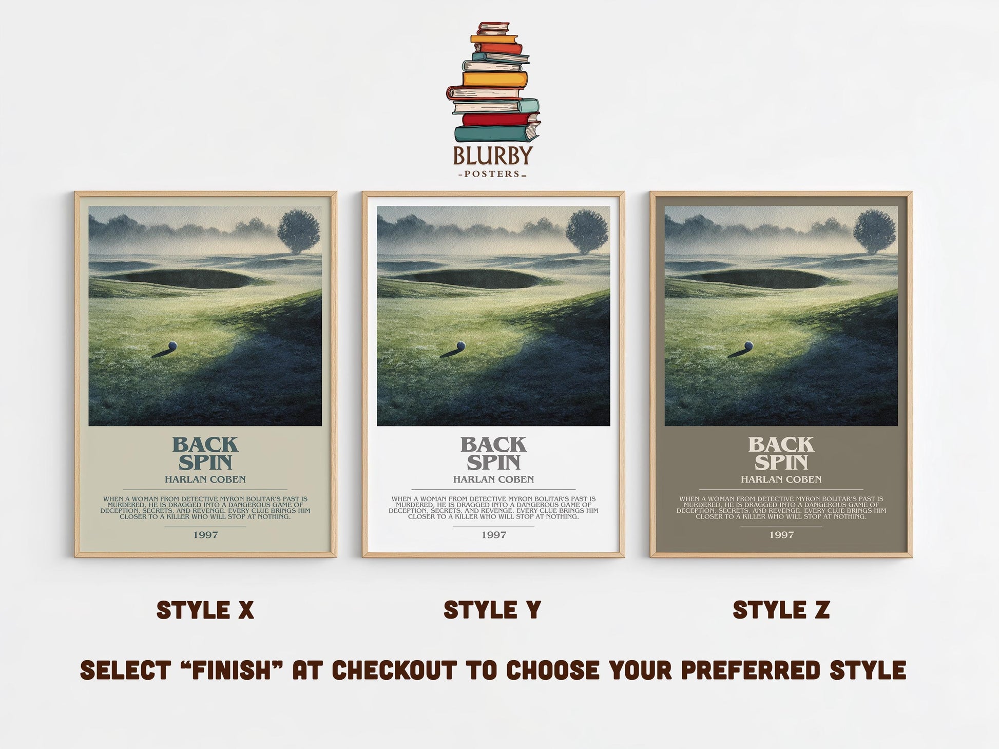 Back Spin bookish poster colour and style options – Harlan Coben book art