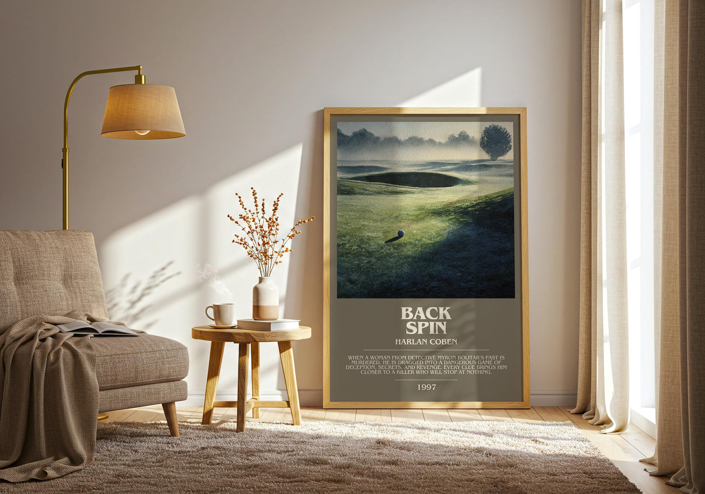 Back Spin bookish print on bookshelf – Harlan Coben fan gift