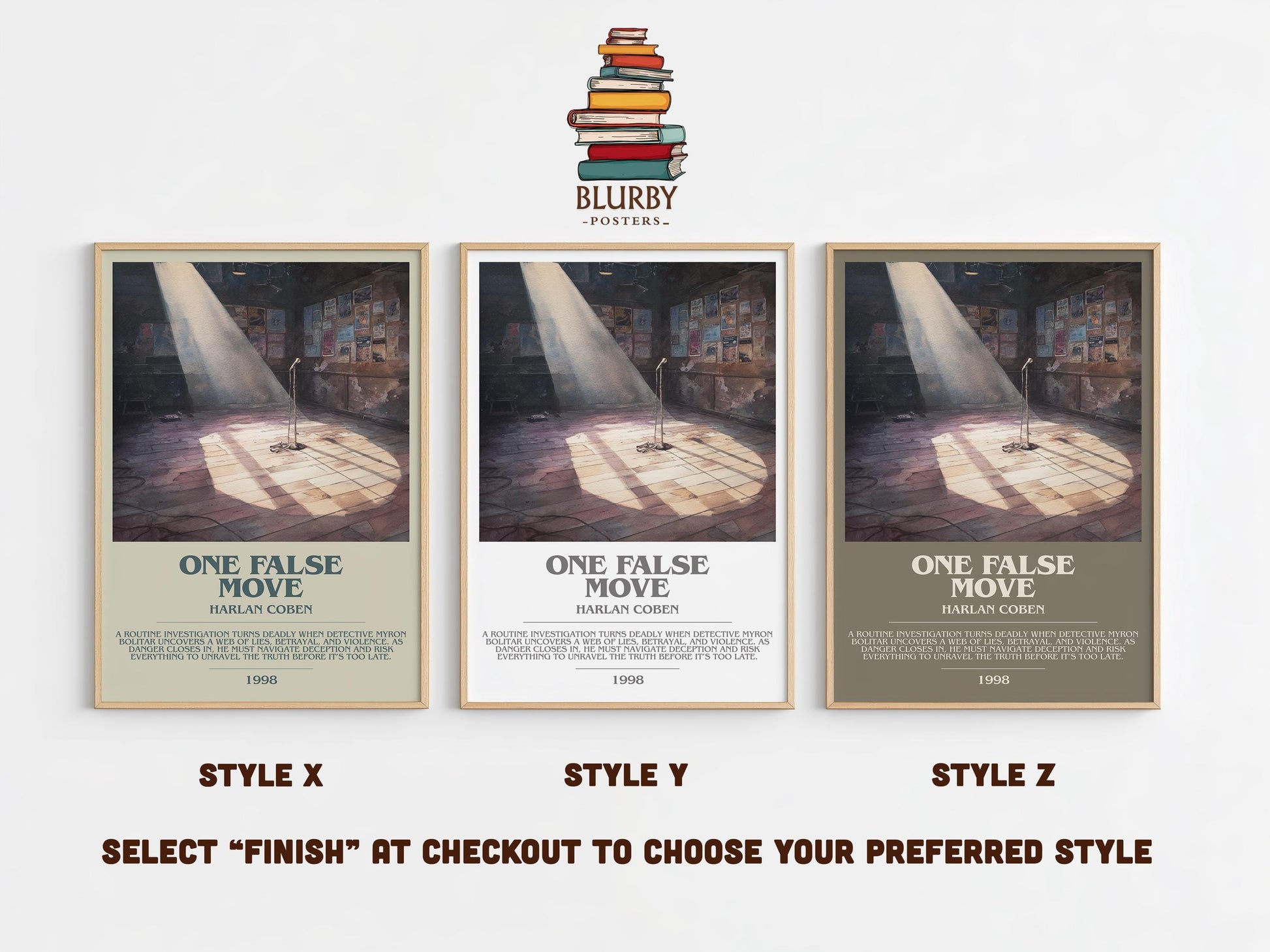 One False Move bookish poster colour and style options – Harlan Coben book art