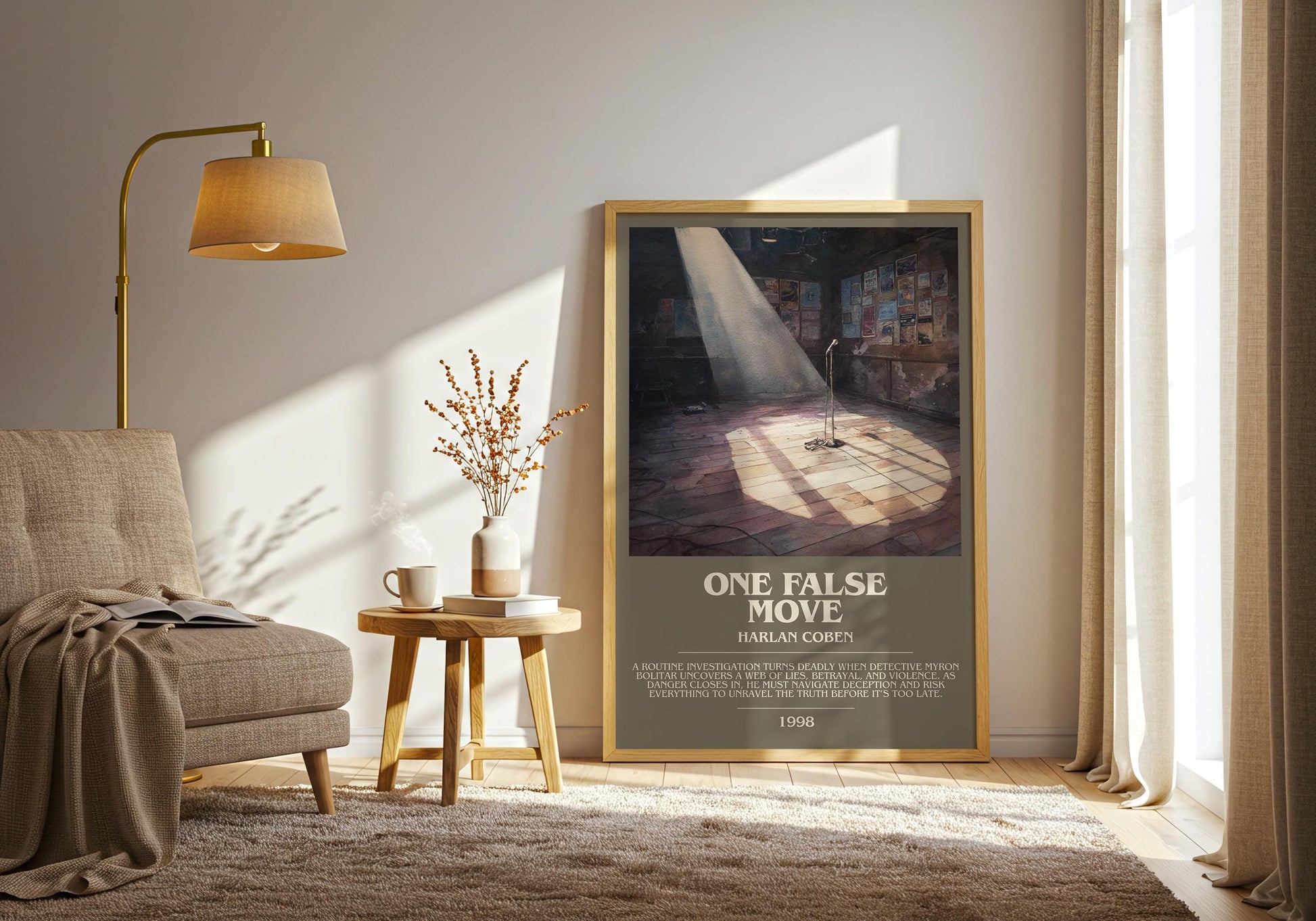 One False Move bookish print on bookshelf – Harlan Coben fan gift