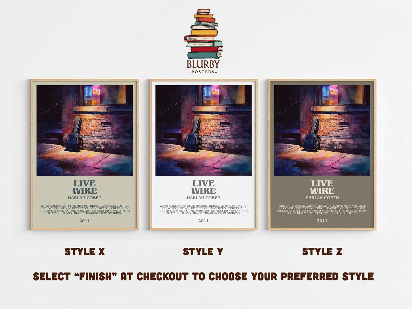 Live Wire bookish poster colour and style options – Harlan Coben book art