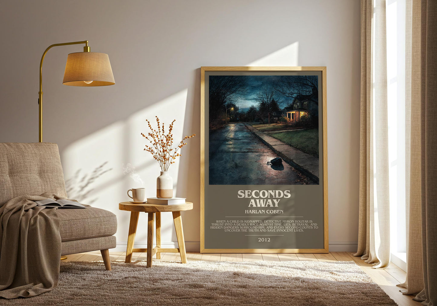 Seconds Away bookish print on bookshelf – Harlan Coben fan gift