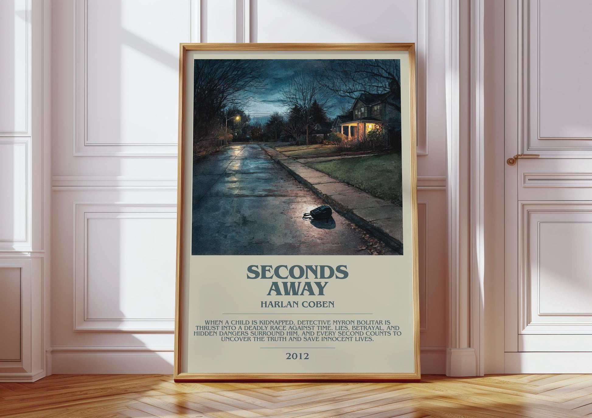 Seconds Away bookish print in frame leaning in hallway – young adult wall art