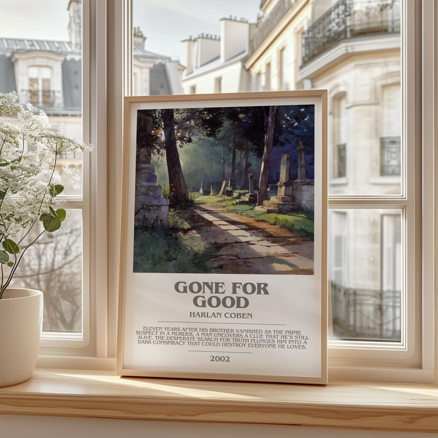 Gone for Good bookish print framed by window – literary home decor