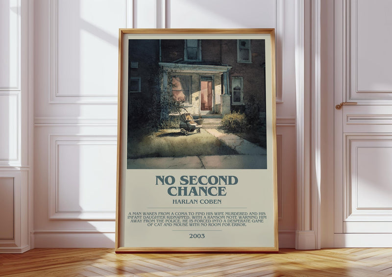No Second Chance bookish print in frame leaning in hallway – thriller wall art