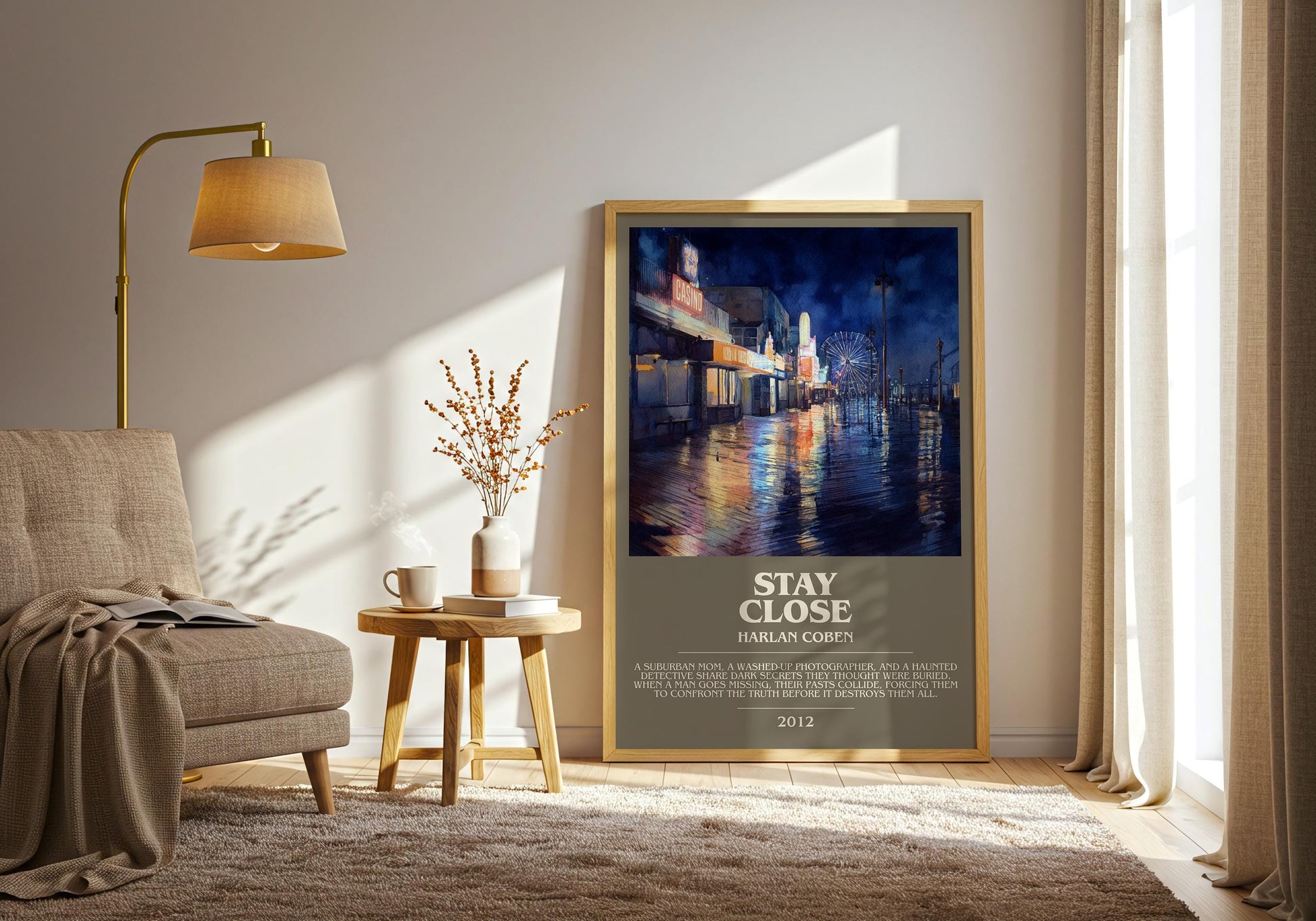 Stay Close bookish print on bookshelf – Harlan Coben fan gift