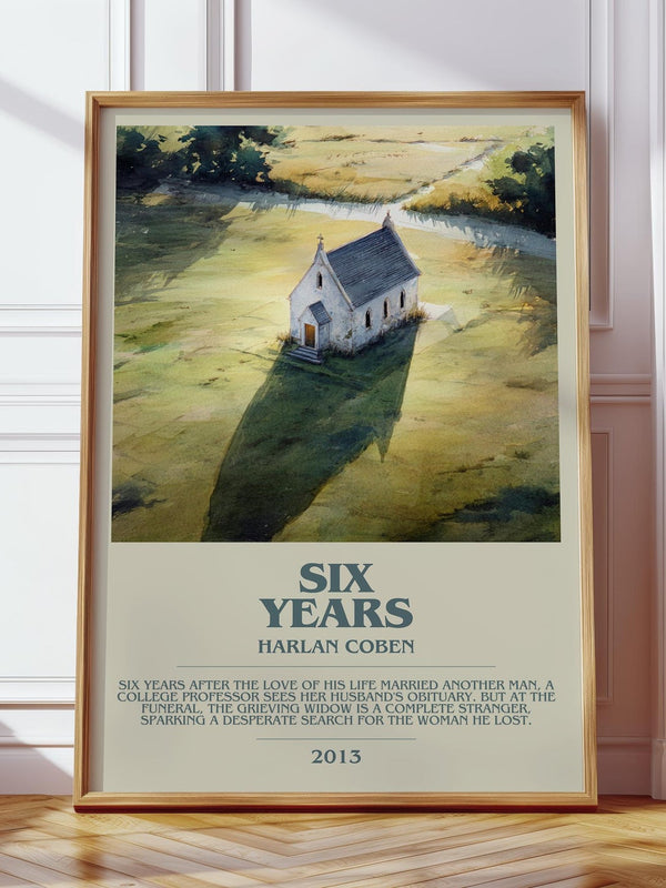 Six Years bookish print in frame leaning in hallway – thriller wall art