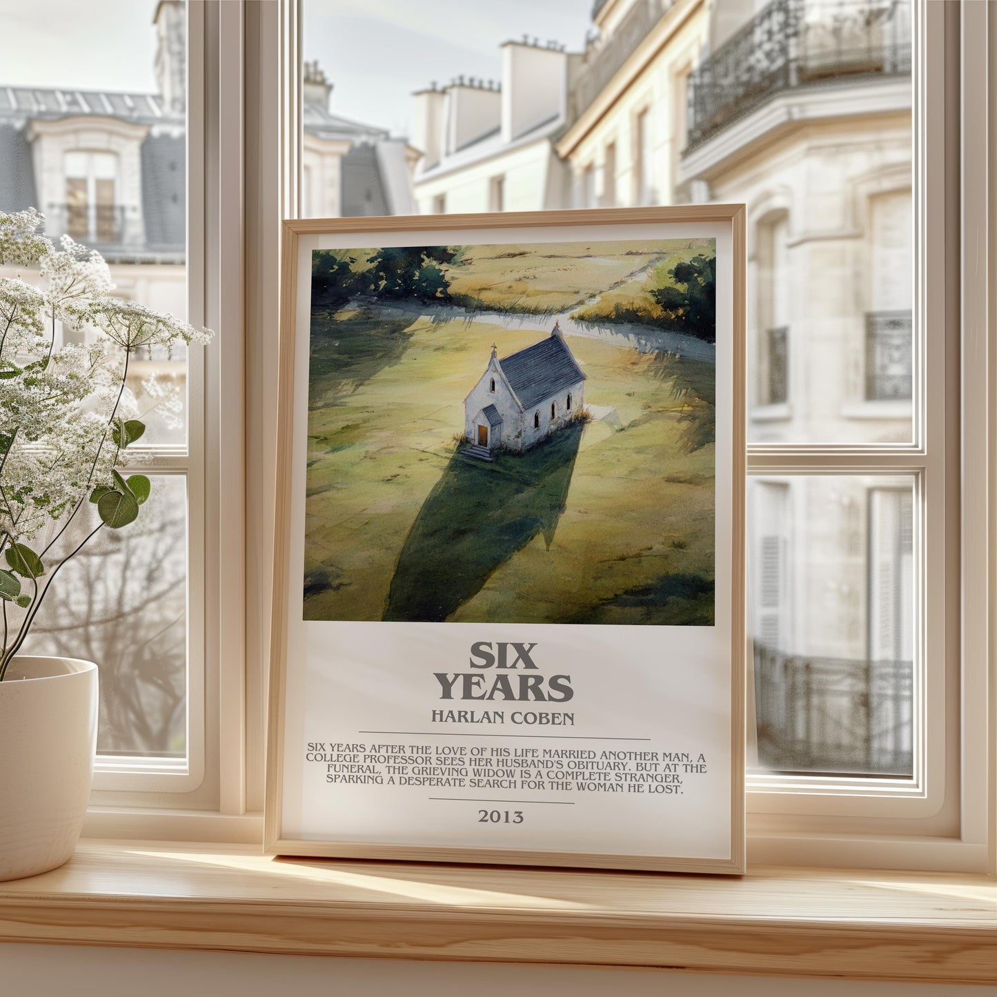 Six Years bookish print framed by window – literary home decor