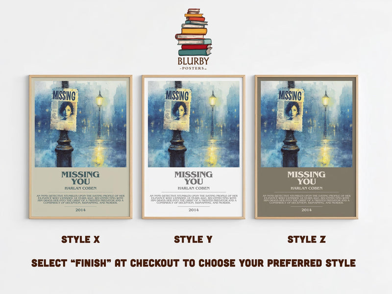 Missing You bookish poster colour and style options – Harlan Coben book art