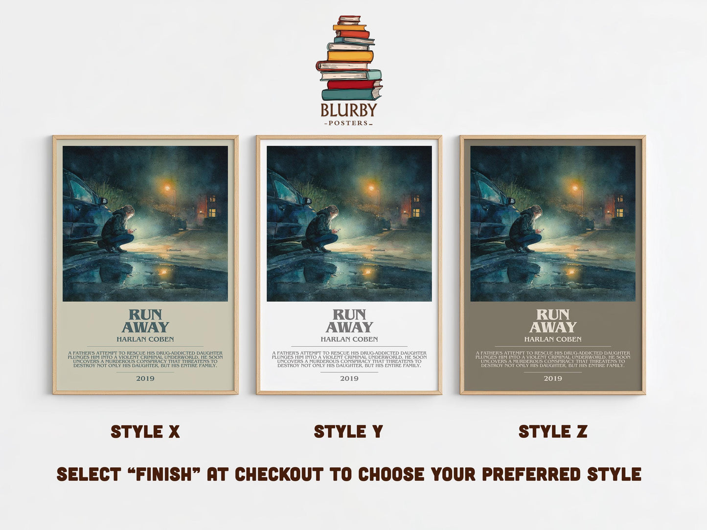 Run Away bookish poster colour and style options – Harlan Coben book art