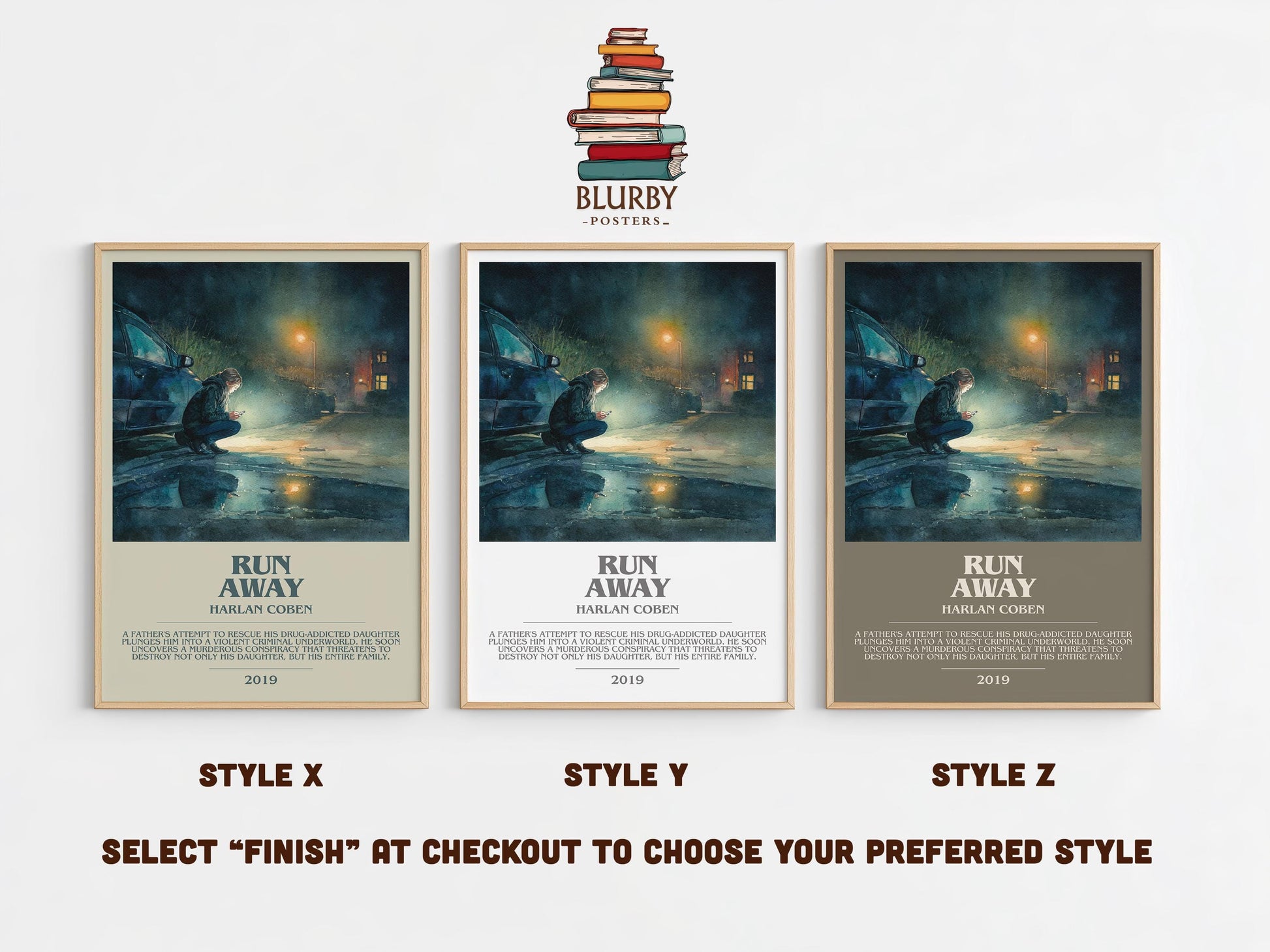 Run Away bookish poster colour and style options – Harlan Coben book art