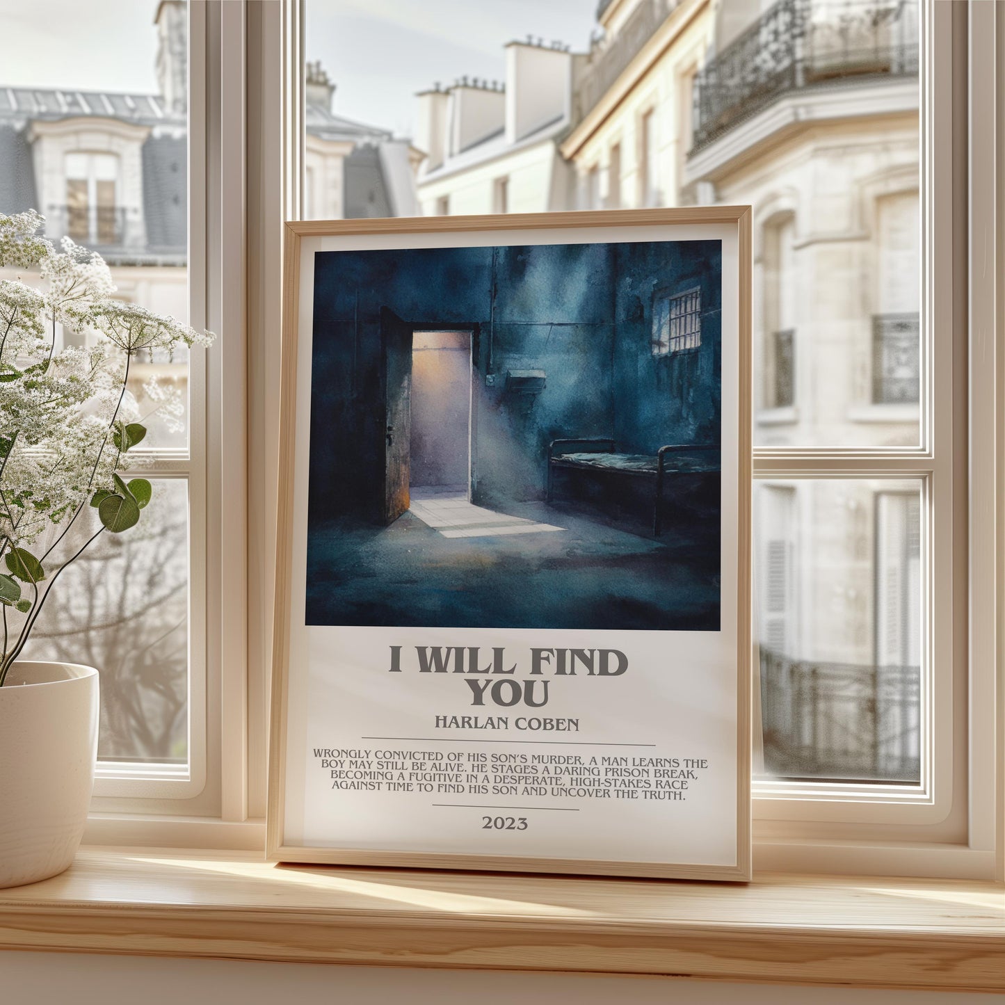I Will Find You bookish print framed by window – literary home decor