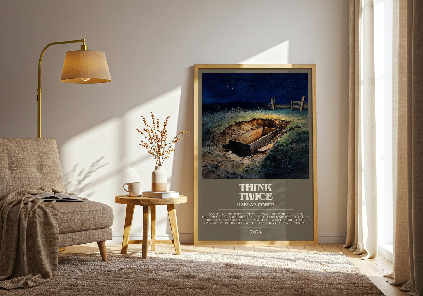 Think Twice bookish print on bookshelf – Harlan Coben fan gift