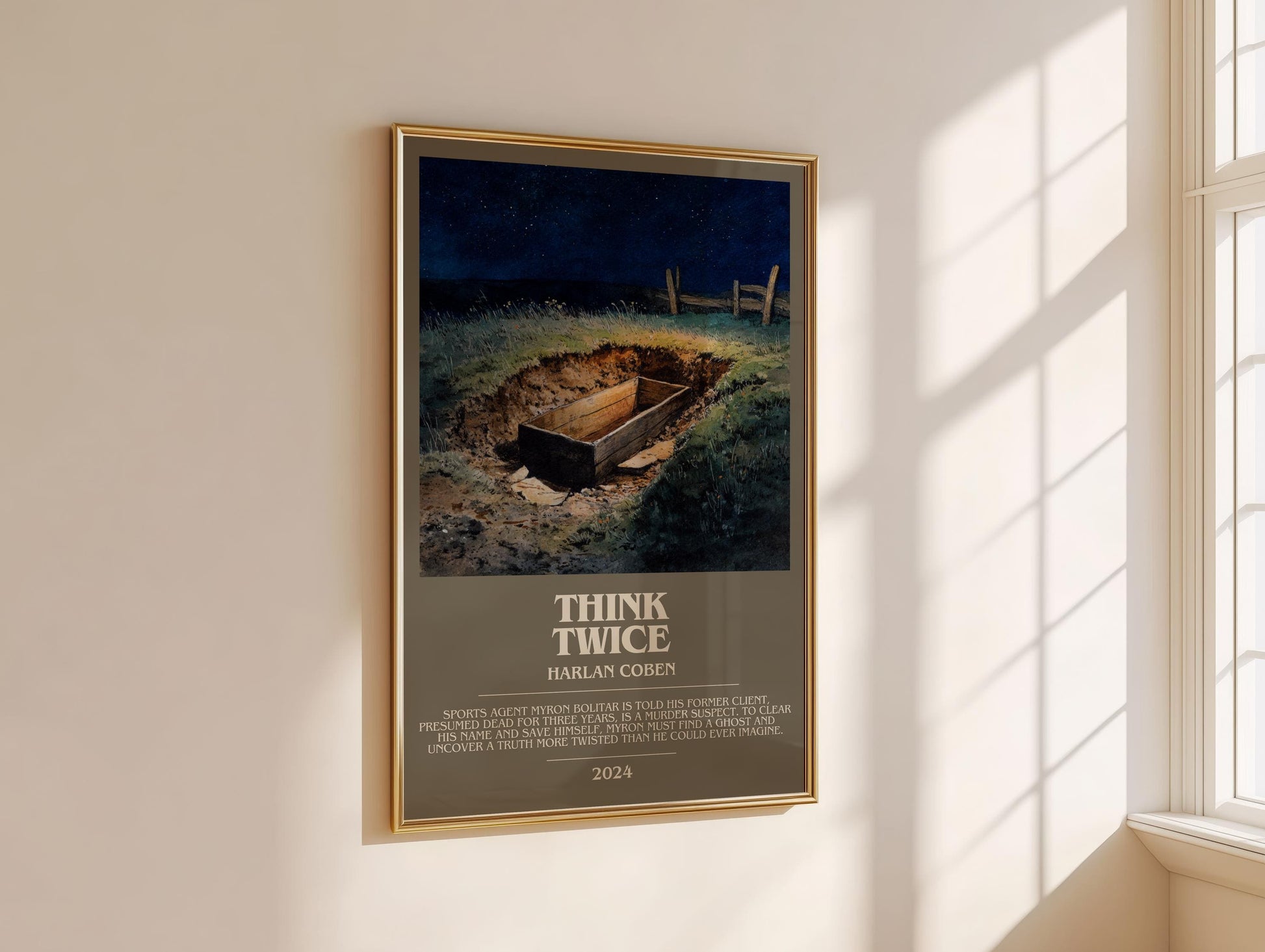 Think Twice bookish book poster framed on wall – thriller wall art