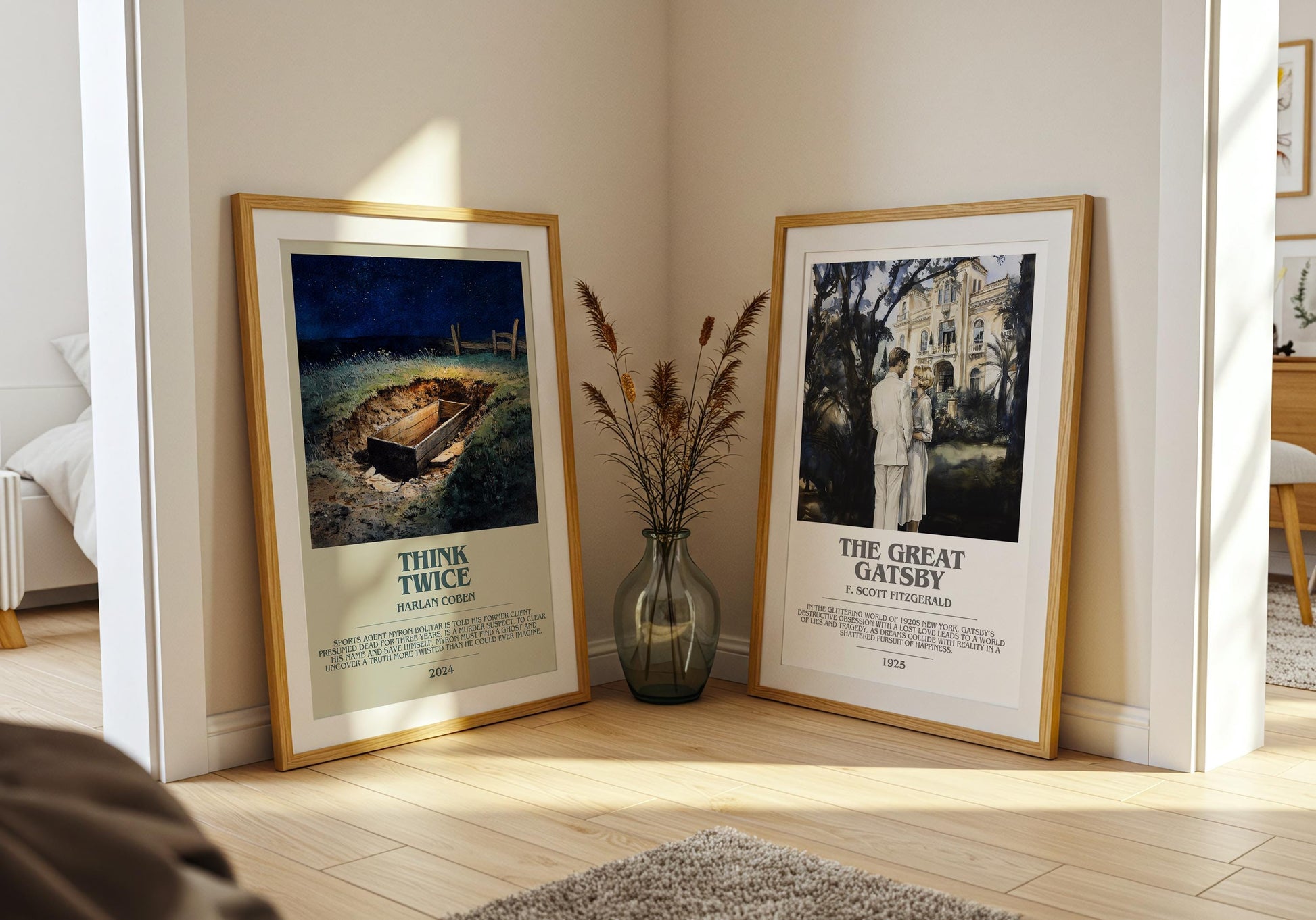 Think Twice bookish poster paired in gallery wall – literary art prints