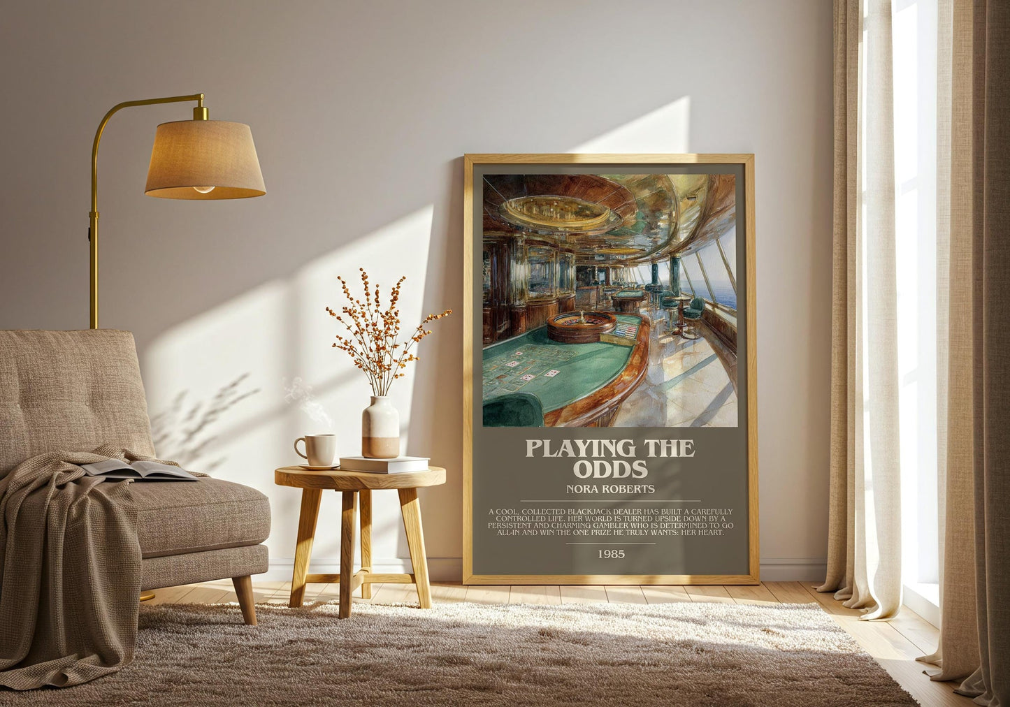 Playing the Odds bookish print on bookshelf – Nora Roberts fan gift