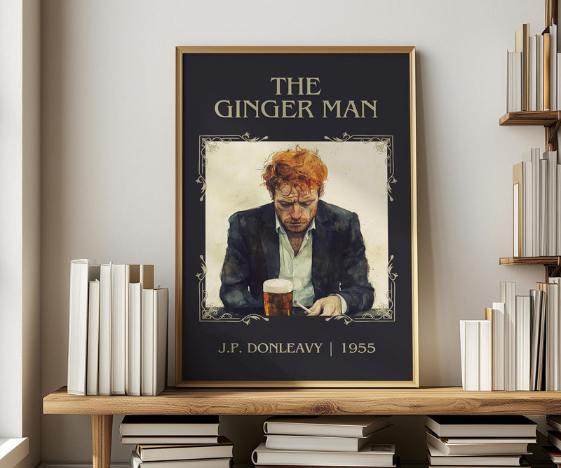The Ginger Man classic book art print in frame leaning in hallway – coming of age wall art
