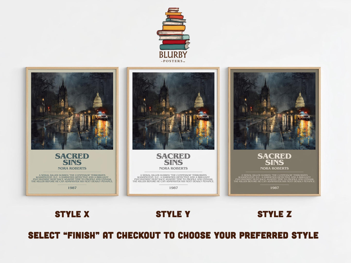 Sacred Sins bookish poster colour and style options – Nora Roberts book art