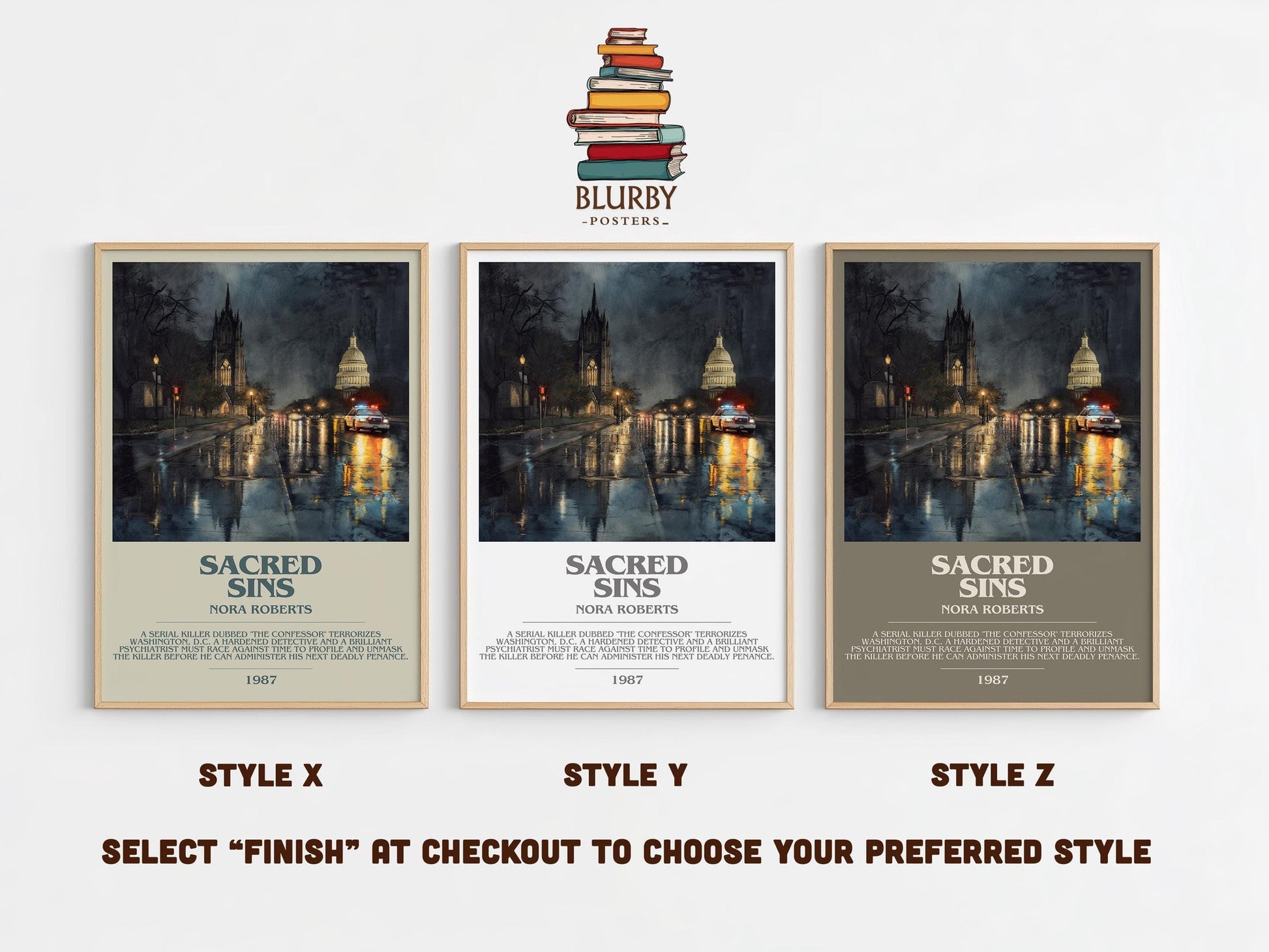 Sacred Sins bookish poster colour and style options – Nora Roberts book art