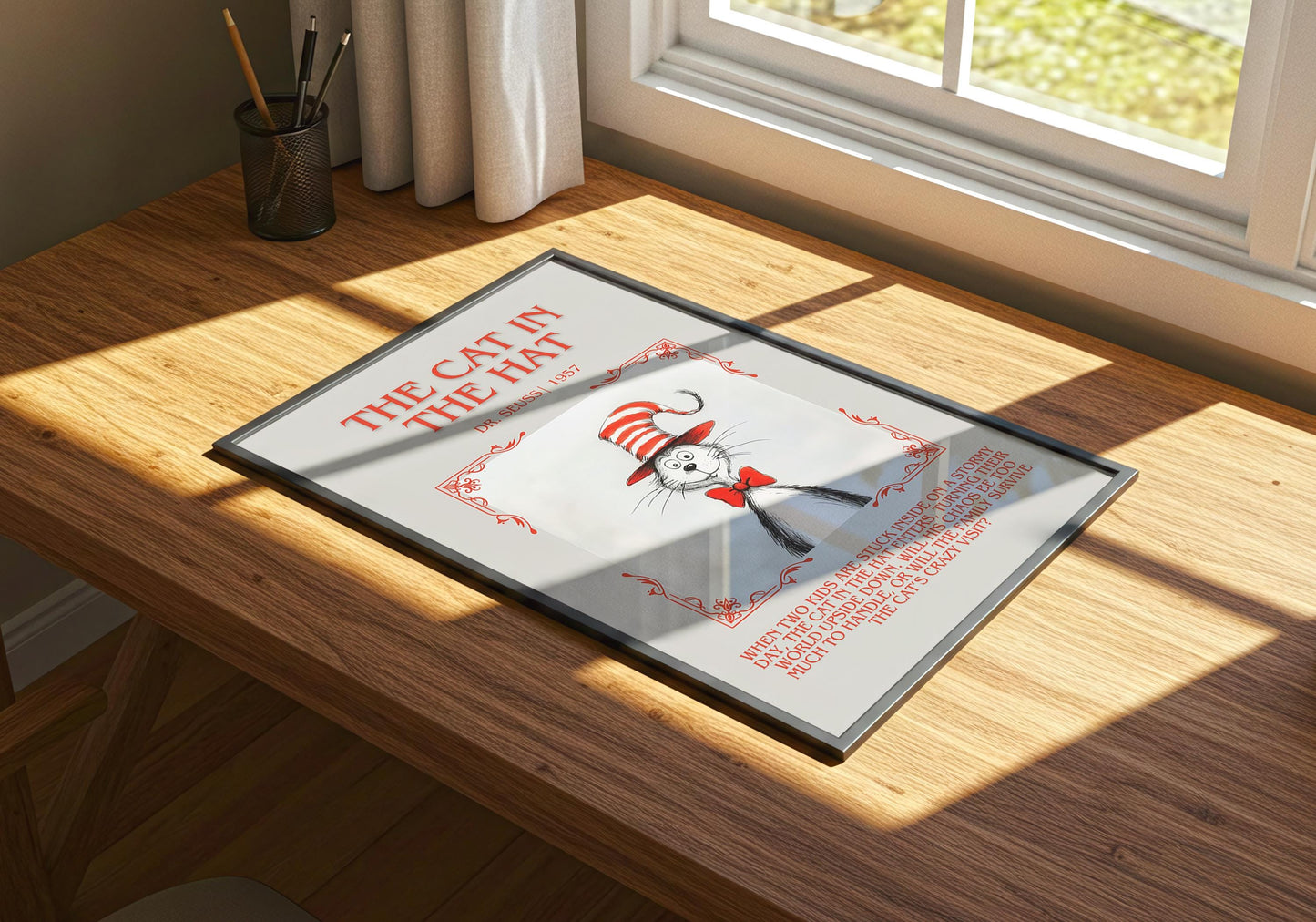 The Cat In The Hat by Dr. Seuss | Descriptive Book Poster | Blurby