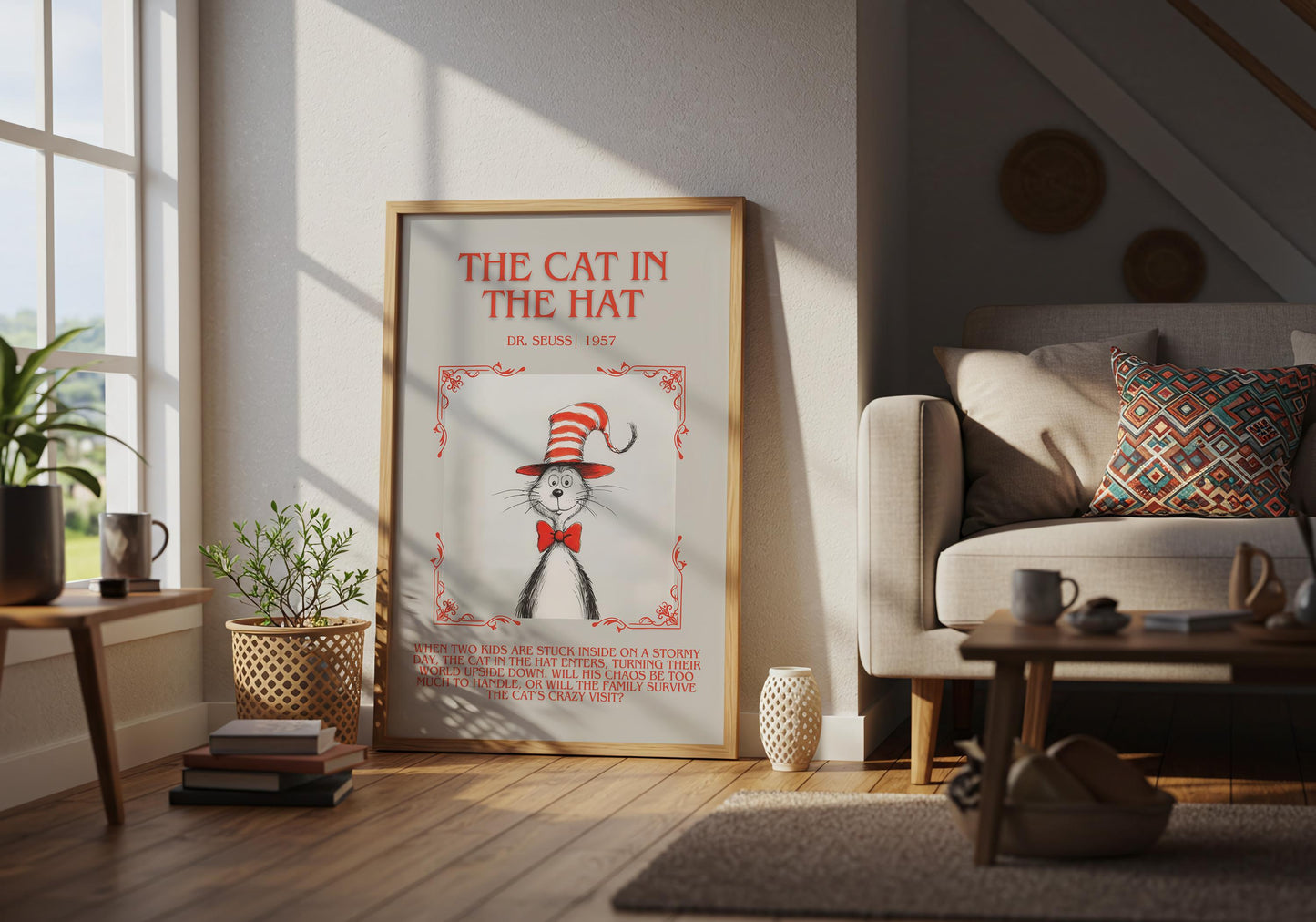 The Cat In The Hat by Dr. Seuss | Descriptive Book Poster | Blurby