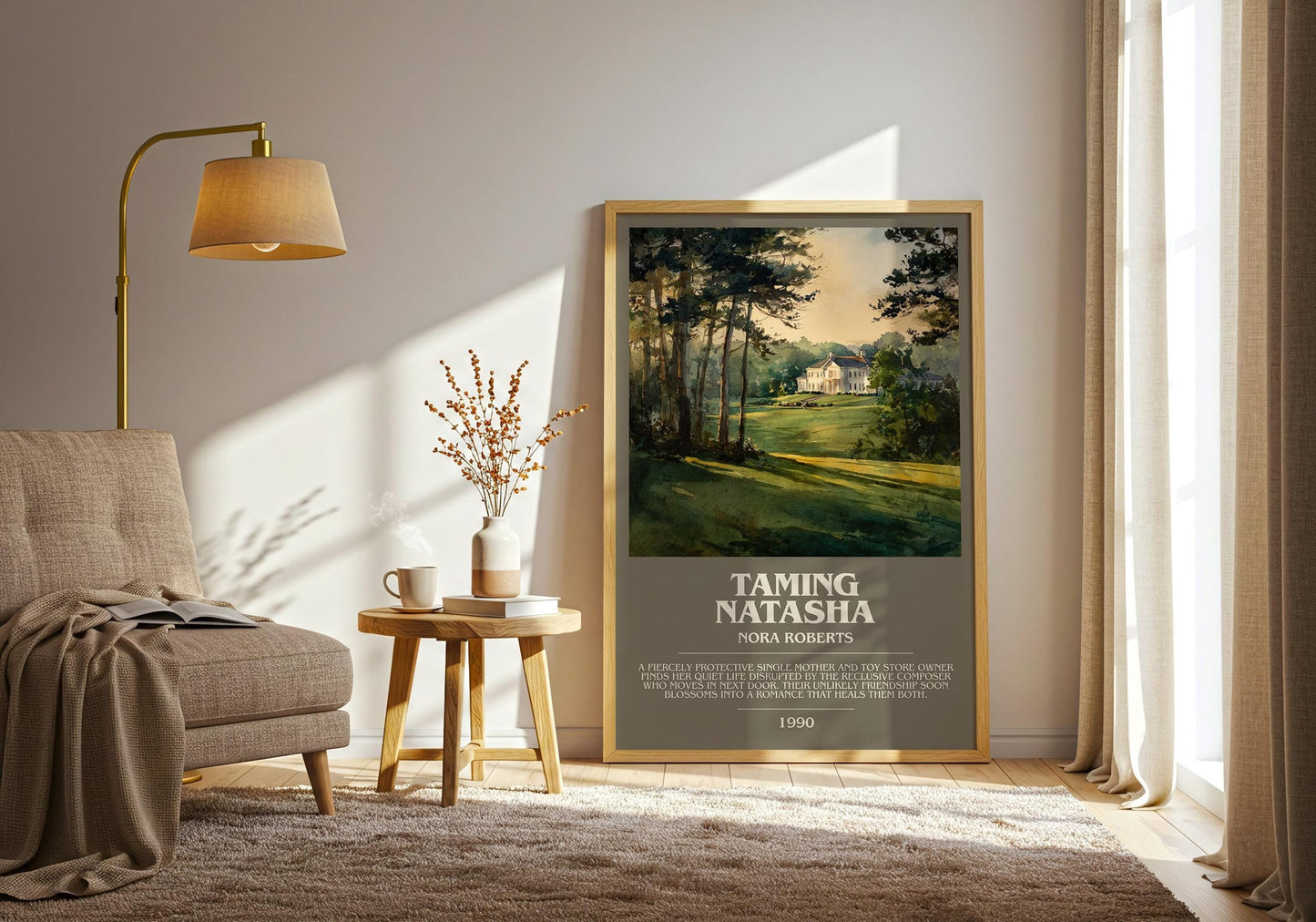 Taming Natasha bookish print on bookshelf – Nora Roberts fan gift