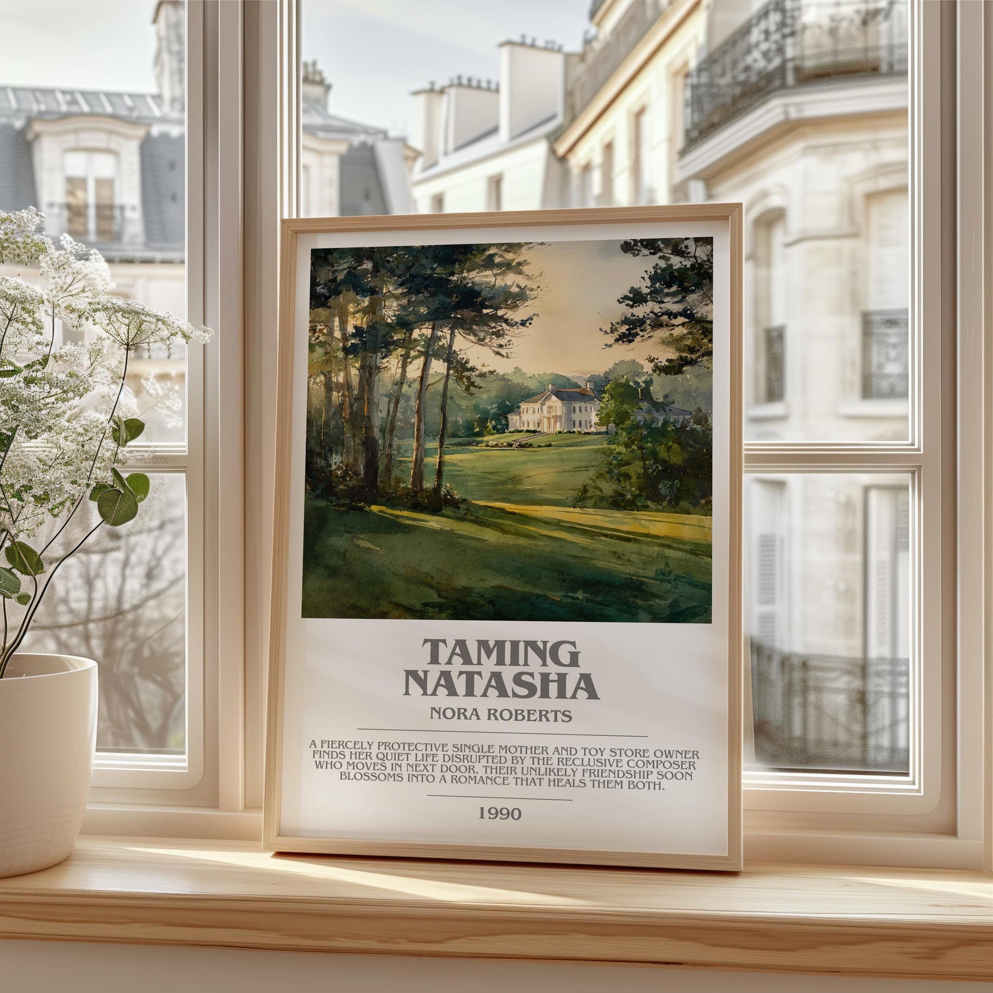 Taming Natasha bookish print framed by window – literary home decor