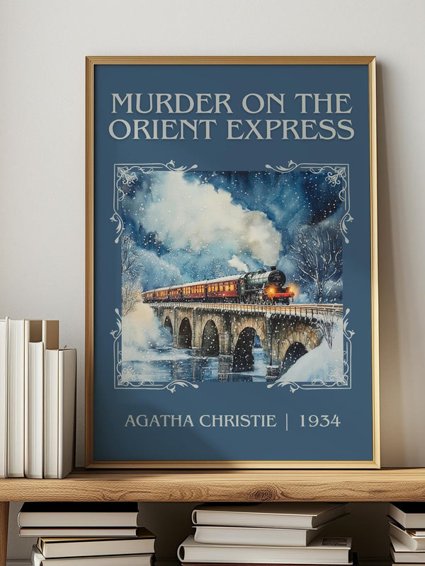 Murder On The Orient Express classic book art print in frame leaning in hallway – mystery wall art