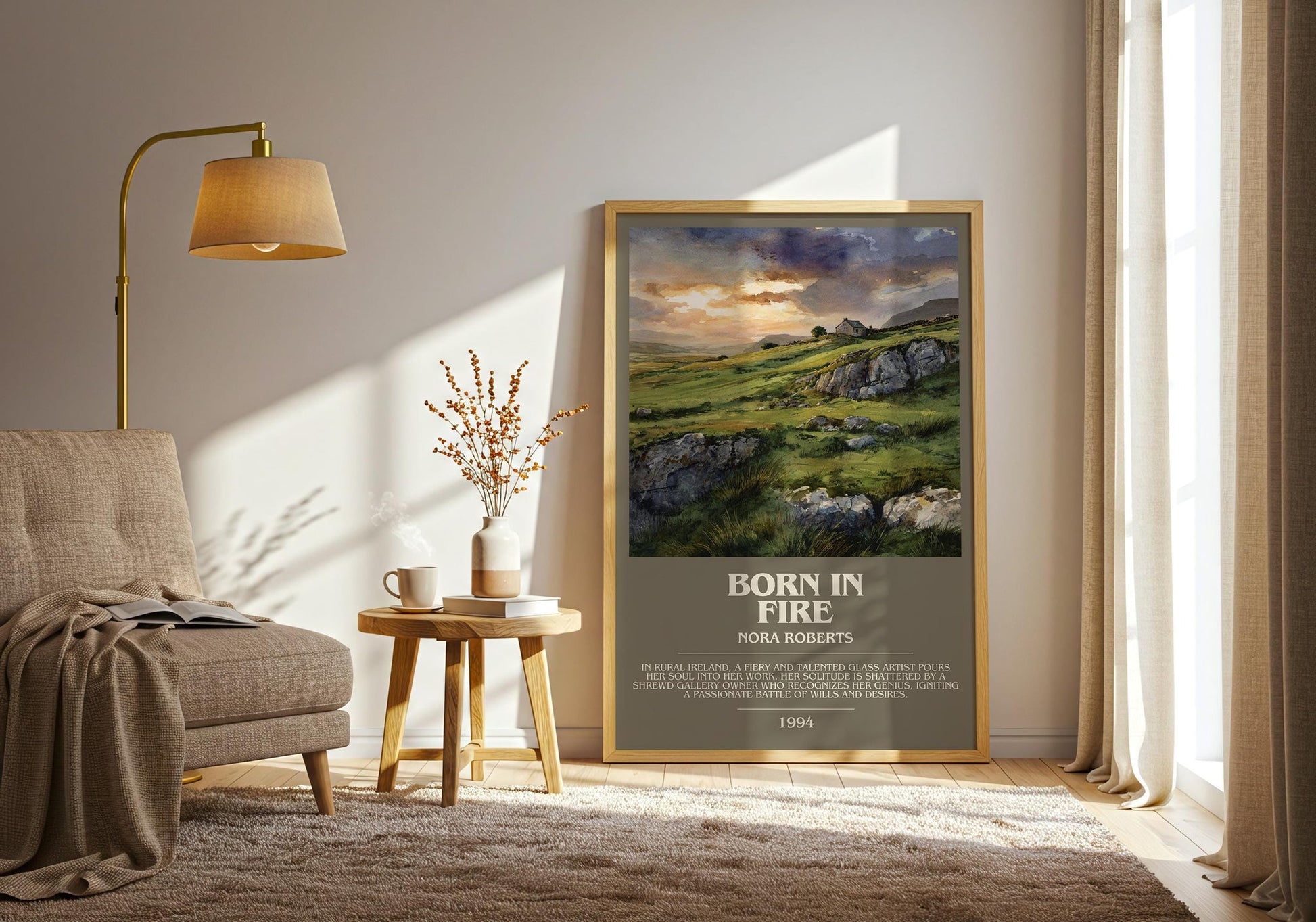 Born in Fire bookish print on bookshelf – Nora Roberts fan gift