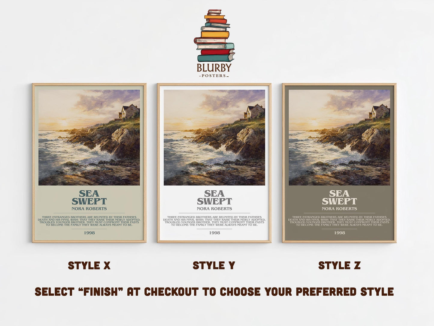 Sea Swept bookish poster colour and style options – Nora Roberts book art