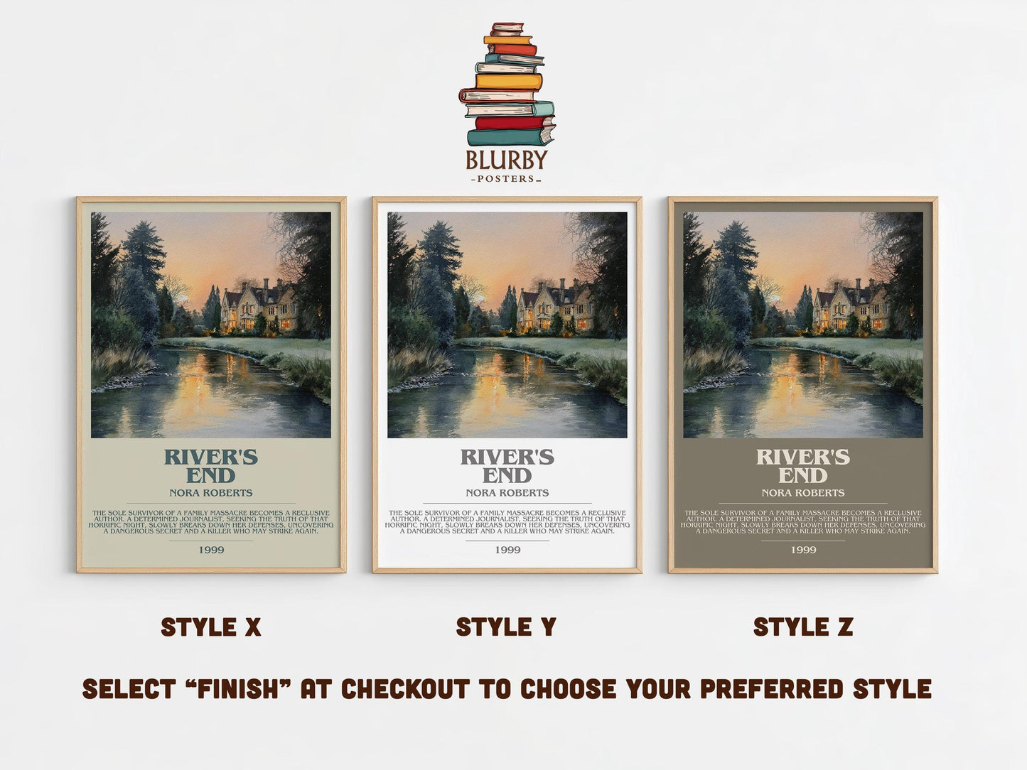 River's End bookish poster colour and style options – Nora Roberts book art