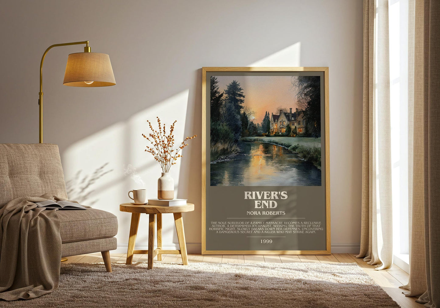 River's End bookish print on bookshelf – Nora Roberts fan gift
