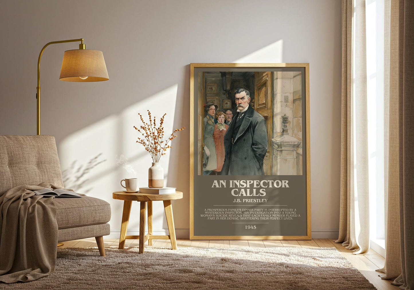 An Inspector Calls bookish print on bookshelf – J. B. Priestley fan gift