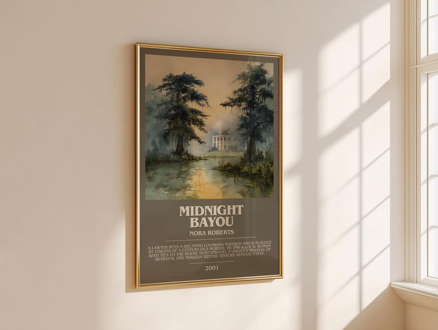 Midnight Bayou bookish book poster framed on wall – historical fiction wall art