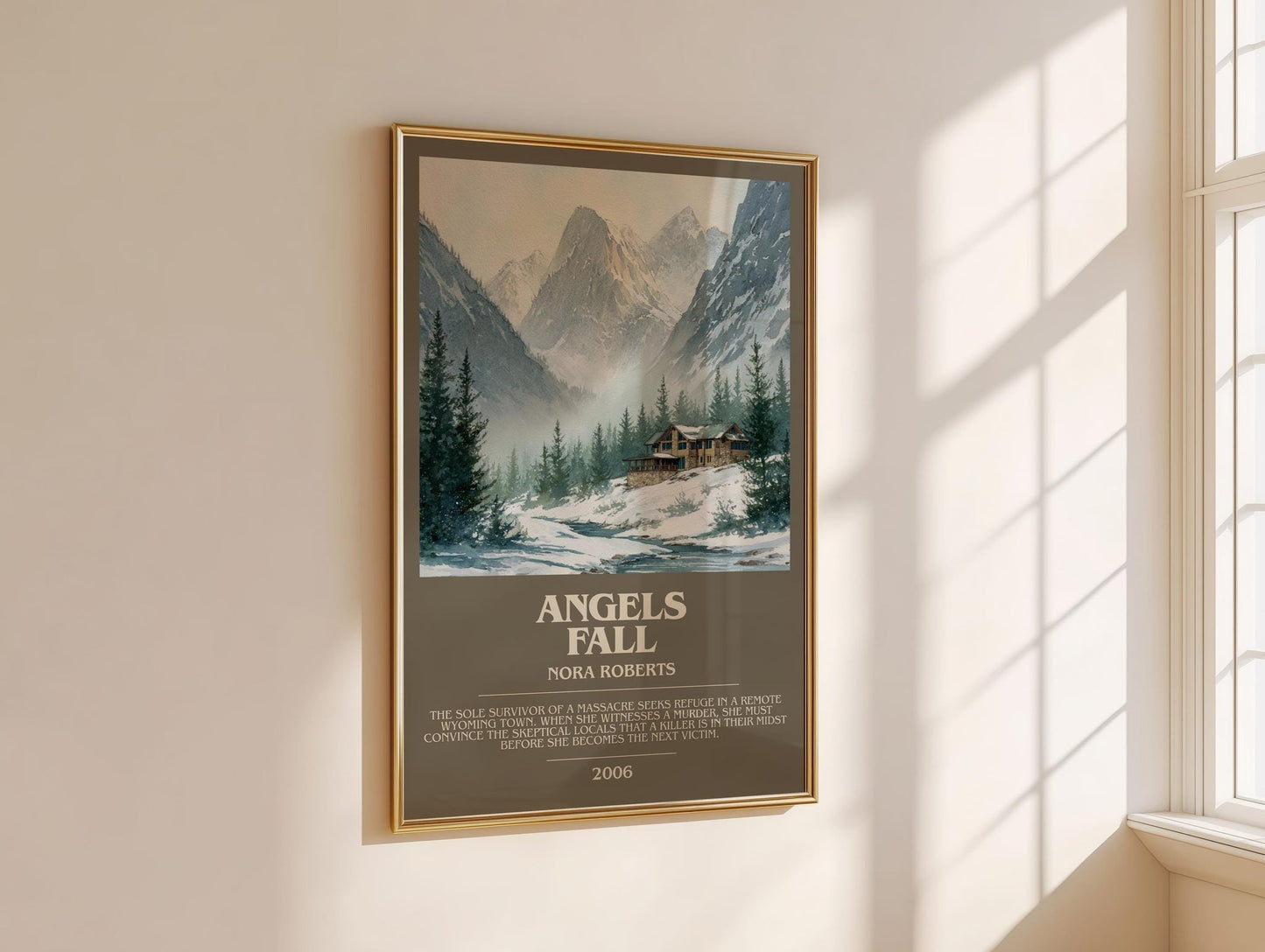 Angels Fall bookish book poster framed on wall – thriller wall art