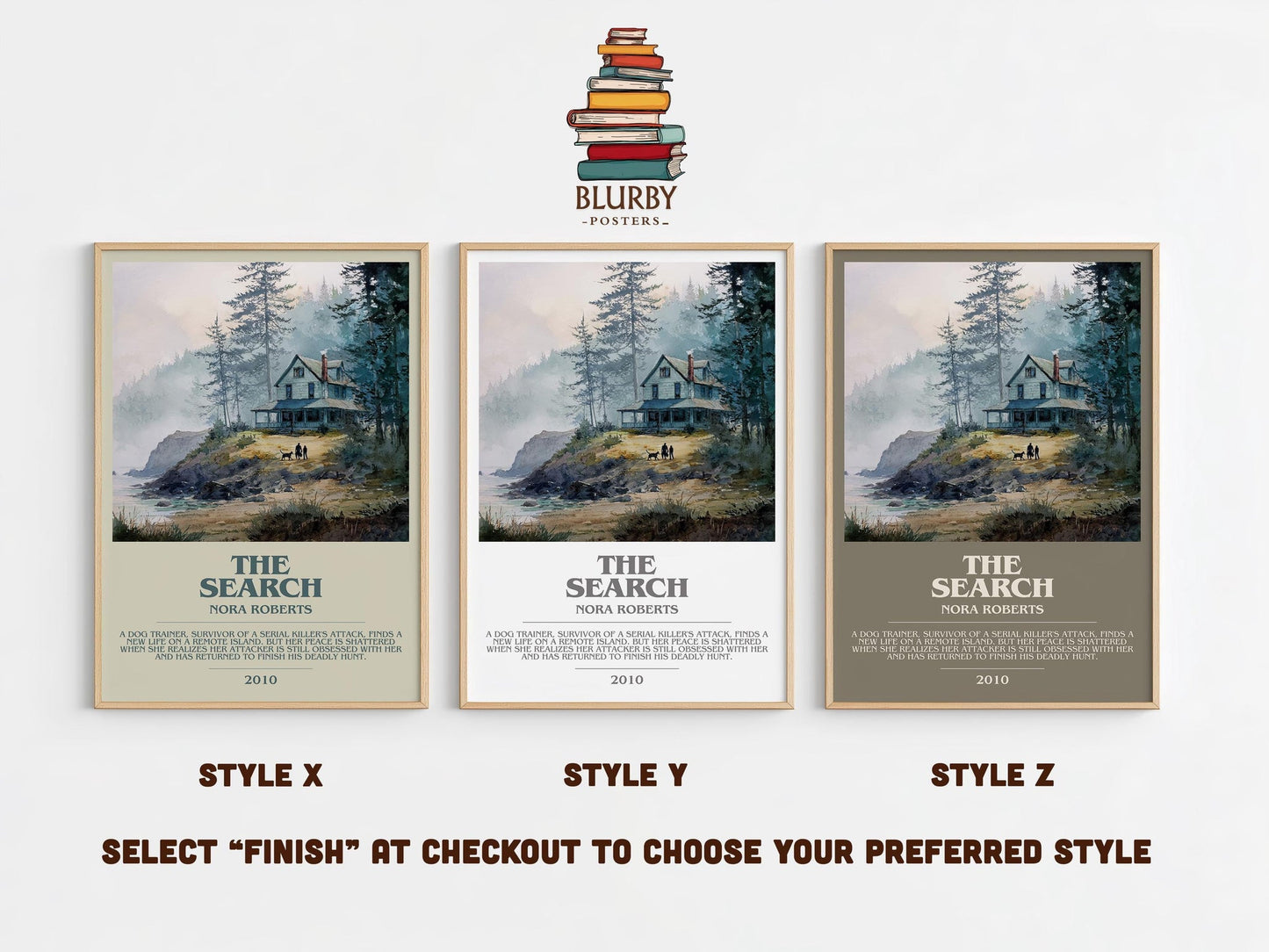 The Search bookish poster colour and style options – Nora Roberts book art