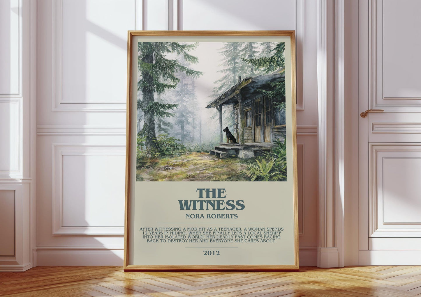 The Witness bookish print in frame leaning in hallway – romance wall art