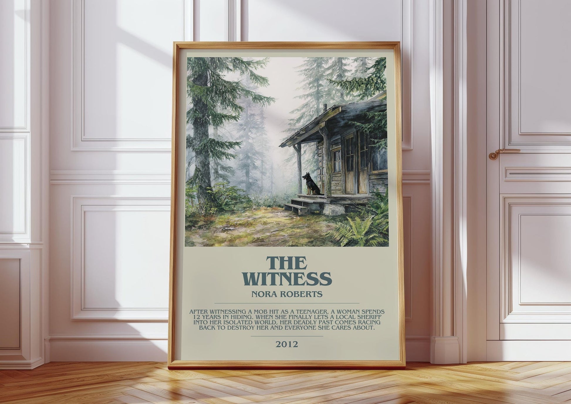 The Witness bookish print in frame leaning in hallway – romance wall art