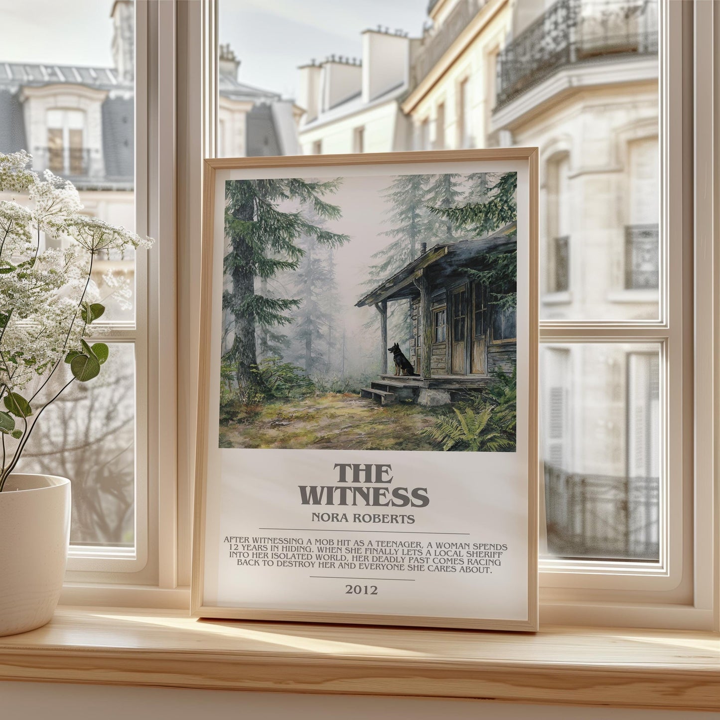 The Witness bookish print framed by window – literary home decor
