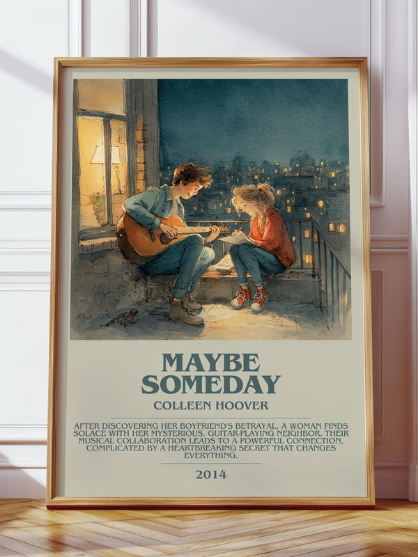 Maybe Someday bookish print in frame leaning in hallway – romance wall art