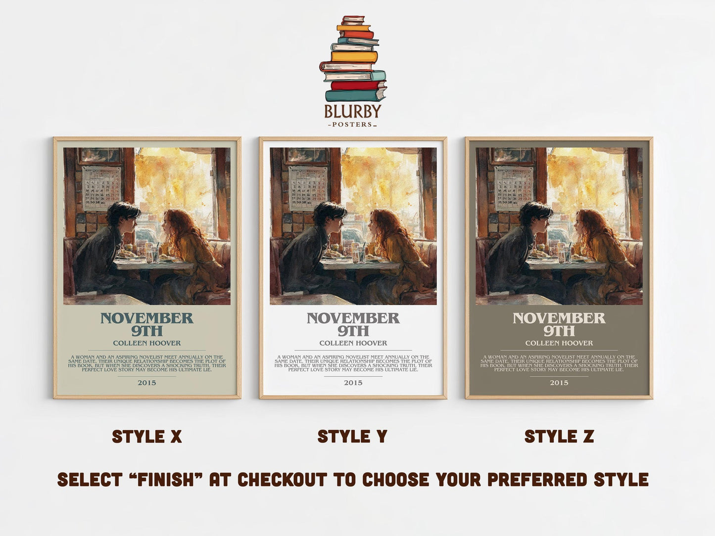 November 9 bookish poster colour and style options – Colleen Hoover book art