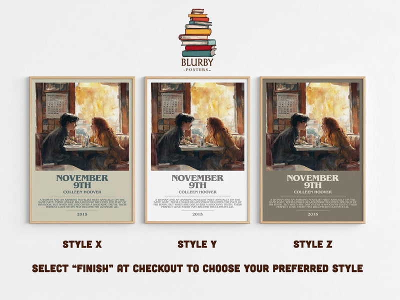 November 9 bookish poster colour and style options – Colleen Hoover book art