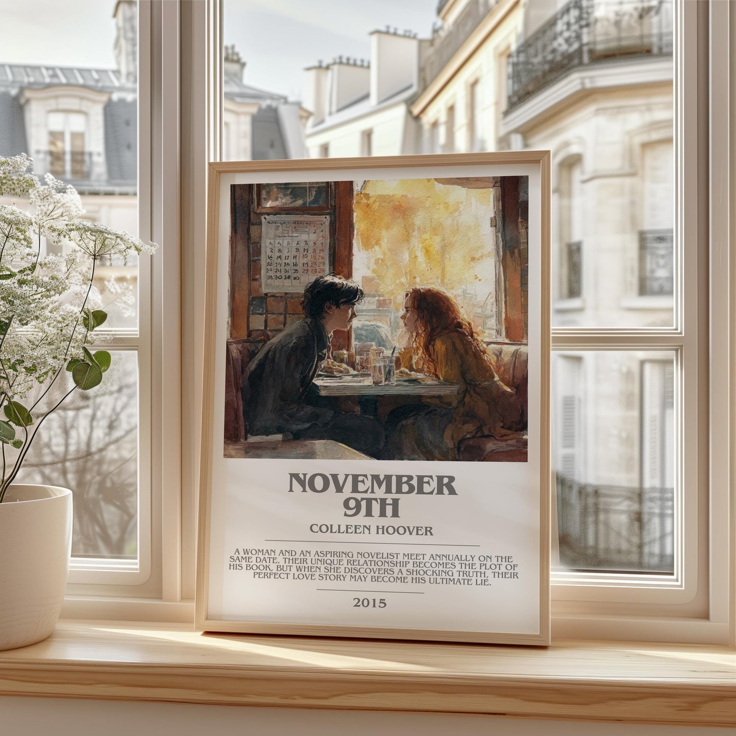 November 9 bookish print framed by window – literary home decor