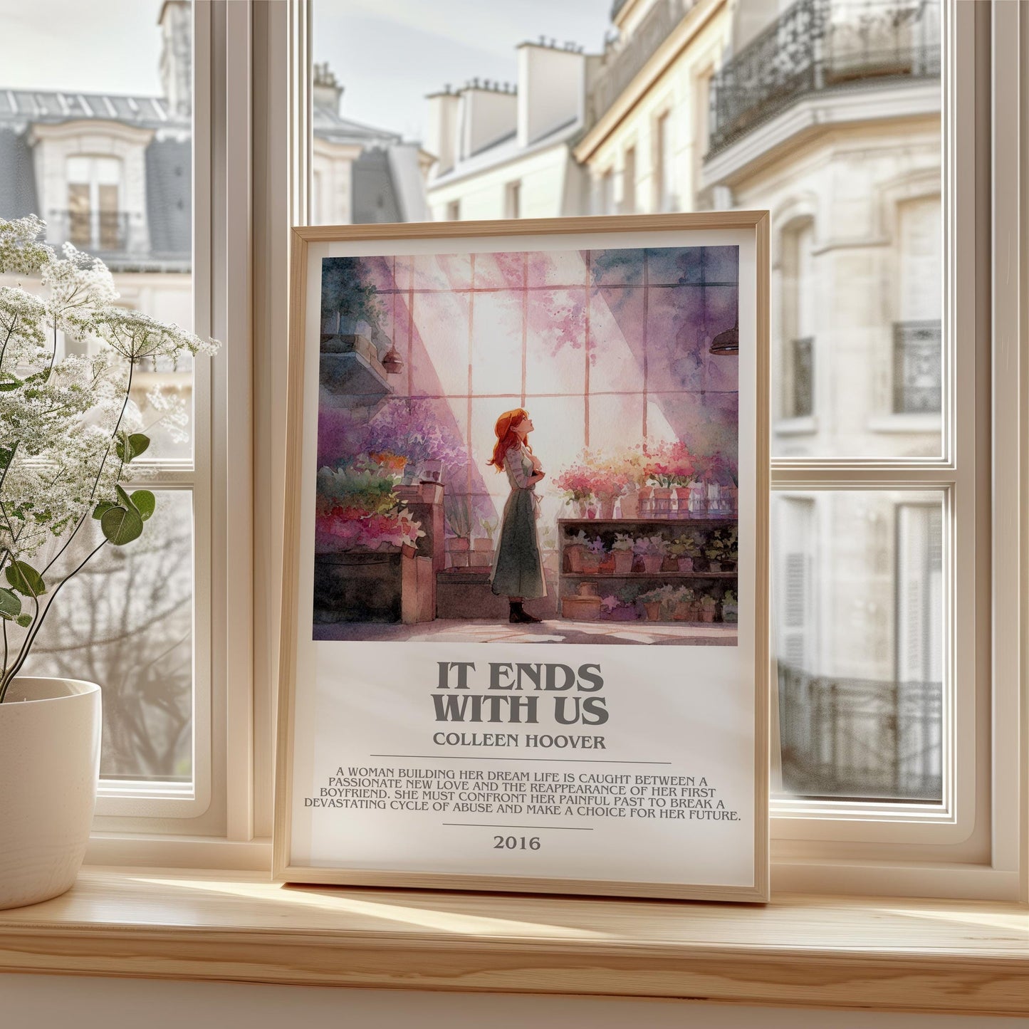 It Ends with Us bookish print framed by window – literary home decor