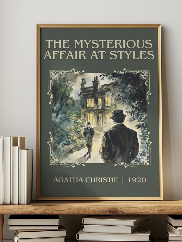 The Mysterious Affair At Styles classic book art print in frame leaning in hallway – mystery wall art