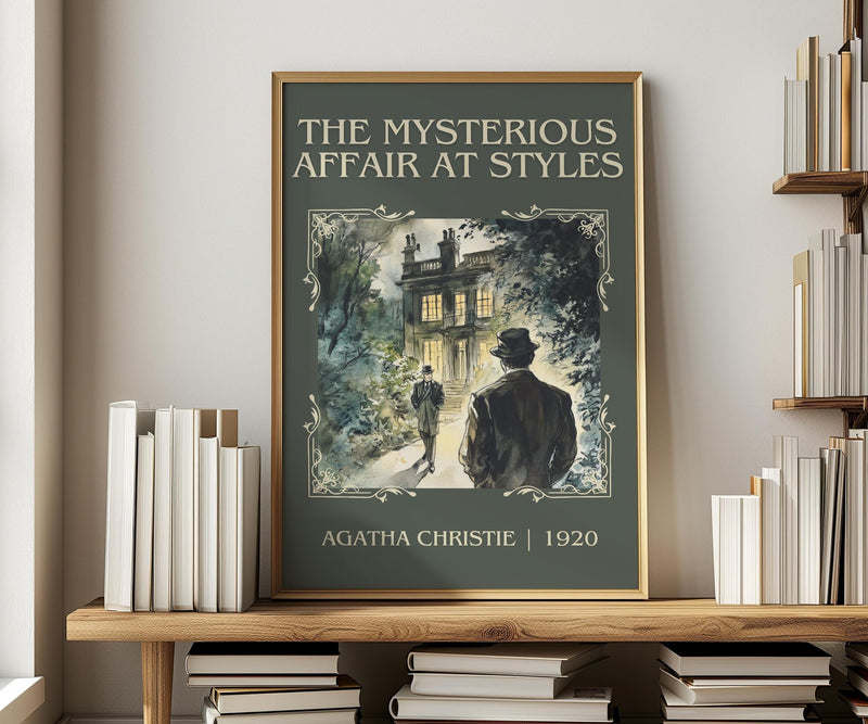 The Mysterious Affair At Styles classic book art print in frame leaning in hallway – mystery wall art